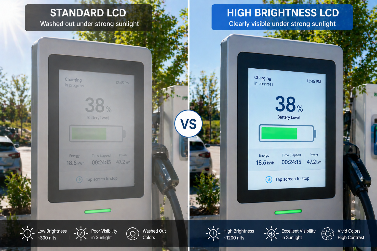 High brightness LCD vs standard LCD visibility under sunlight