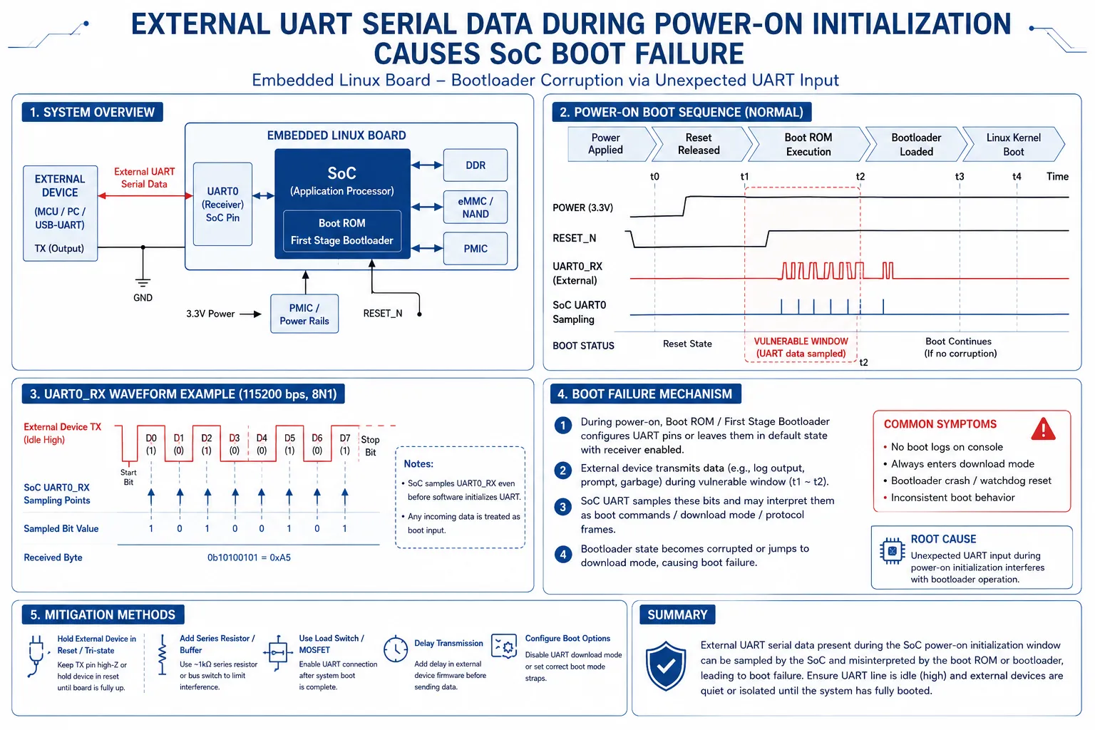 External UART serial data causing SoC boot failure during initialization